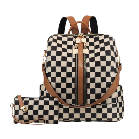 Checkered Backpack High-Capacity Womens Bag