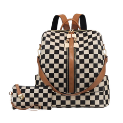 Checkered Backpack High-Capacity Womens Bag