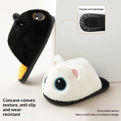 Little Black Cat Floor Cotton Slippers Fleece Lining For Extra Warmth