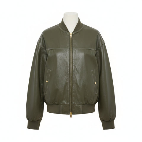 Loose Long Sleeve Leather Jacket for Women