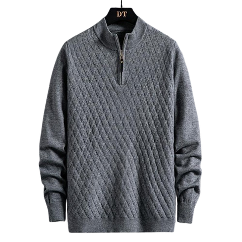 Fall Winter Men Half Zip Sweater Diamond Lattice Sweater