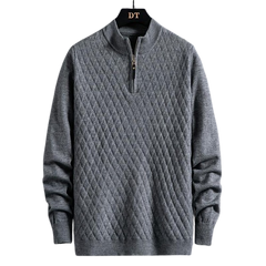 Fall Winter Men Half Zip Sweater Diamond Lattice Sweater
