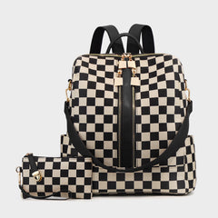 Checkered Backpack High-Capacity Womens Bag