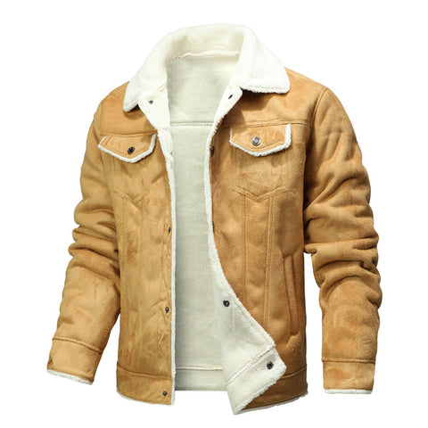 Fur-trimmed Lapel Jacket For Men, Winter Fleece-lined