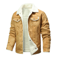 Fur-trimmed Lapel Jacket For Men, Winter Fleece-lined