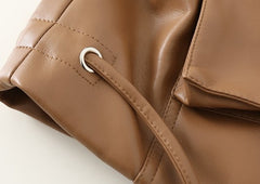 Leather Jacket With Stand-up Collar