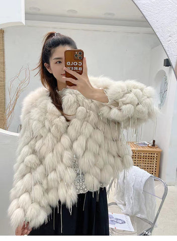 Fox Fur Fur Coat Female Short Tassel Thicken Coat