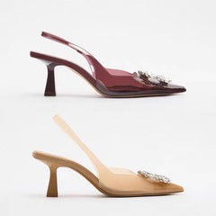 Beige Decorative Inlaid High Heels