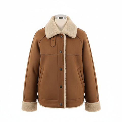 Loose Short Lamb Wool Coat For Women