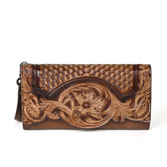 Embossed  Top Layer Long Cowhide Fashion Wallet