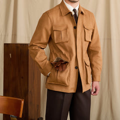 Suede Lapel Slim-fit Waist Safari Jacket