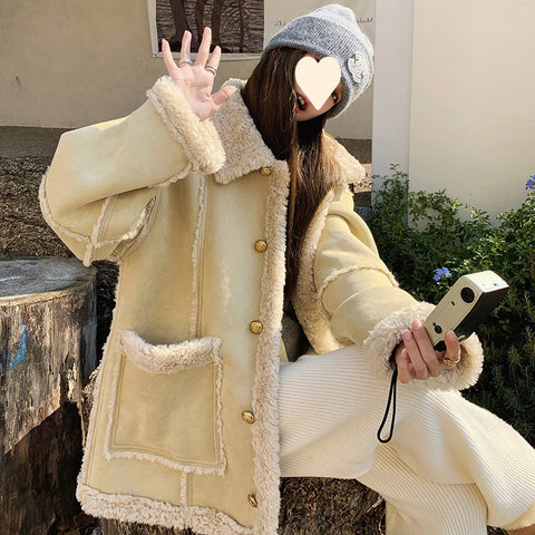 Fur-integrated Lamb Wool Coat For Women