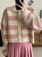 Spring And Autumn Stripes Round Neck Sweater