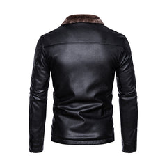 Slim Fit Lapel Business Leather Jacket For Men