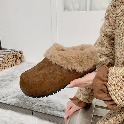 Womens Retro Thick-Soled Fleece-Lined Slippers