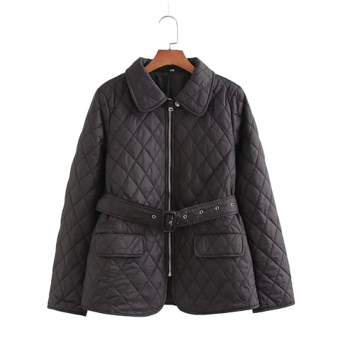 Fashion Simple With Belt Quilted Cotton Coat Jacket
