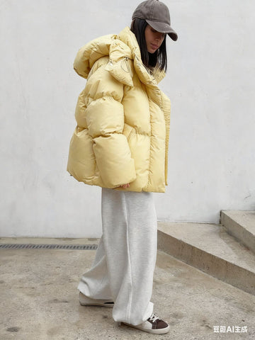 Casual Loose Slim-fit Hooded Mid-length Puffer Jacket