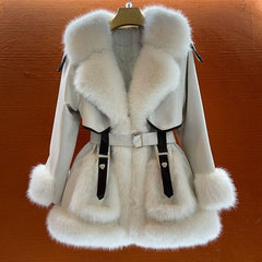 Elegant Big Fur Collar Fur Coat For Women