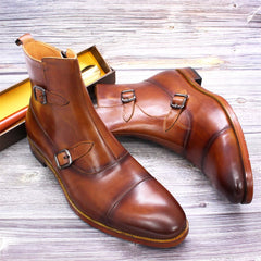 Men High Top Leather Three Joint Shoes