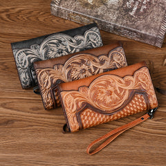 Embossed  Top Layer Long Cowhide Fashion Wallet