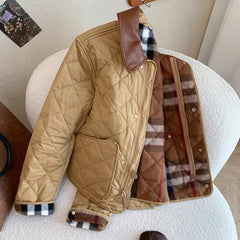 Retro Plaid Stitching Leather Jacket
