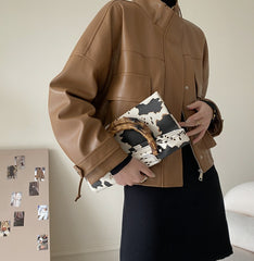 Leather Jacket With Stand-up Collar