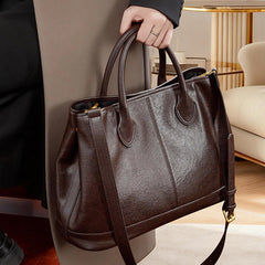 Simple High-Capacity Top-Grain Leather ToteCrossbody Bag For Women