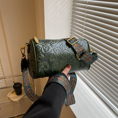 Embossed Round Barrel Women Fashion Shoulder Bag