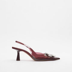 Beige Decorative Inlaid High Heels